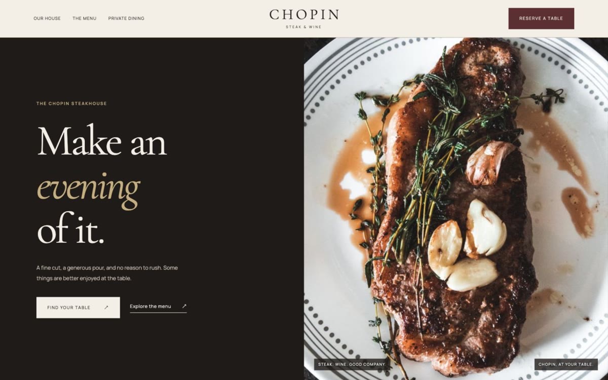 Classic steakhouse restaurant website preview