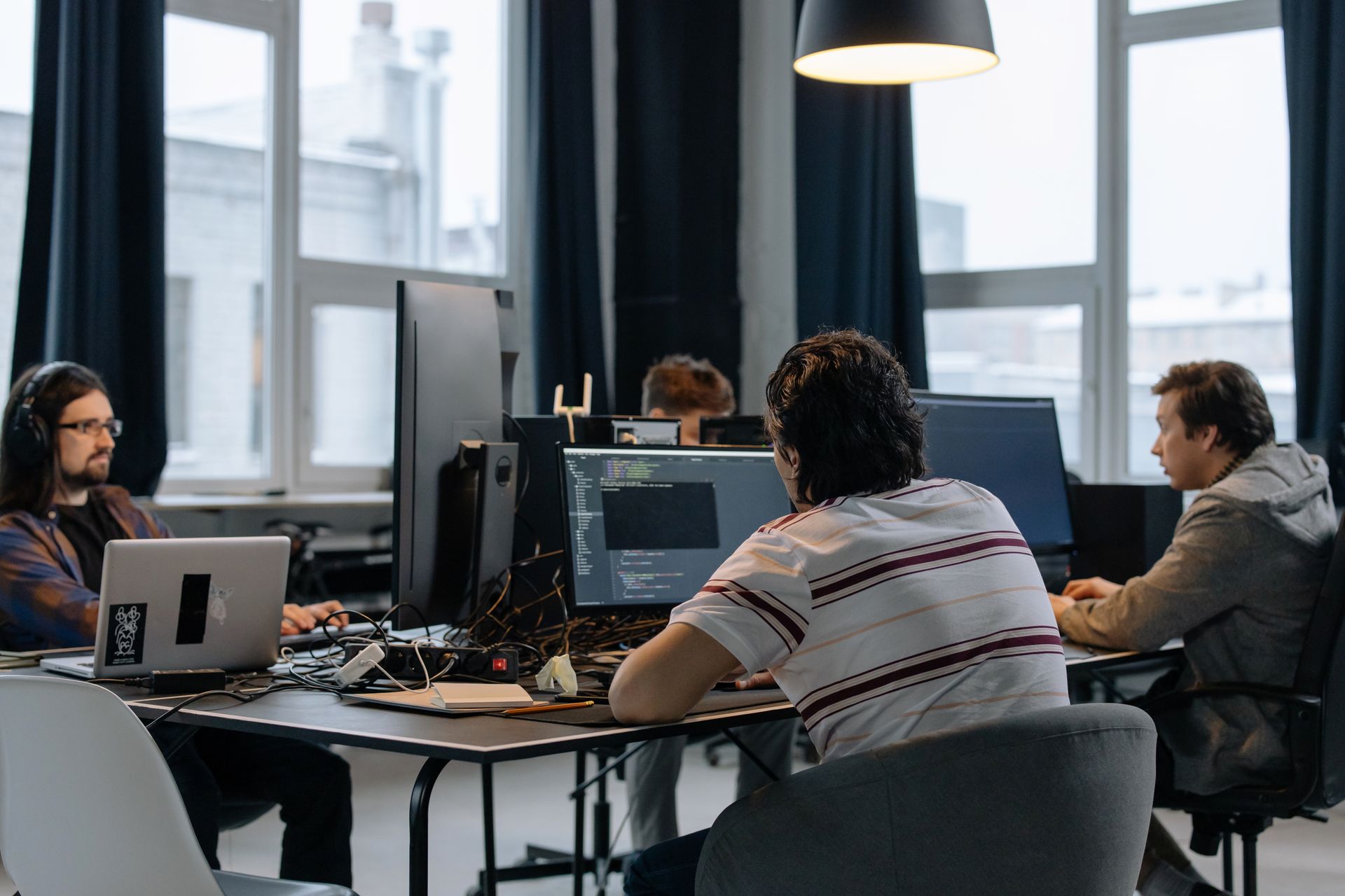 A development team working together in a shared office