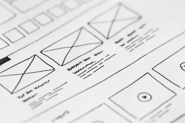 Close-up of interface cards drawn on paper