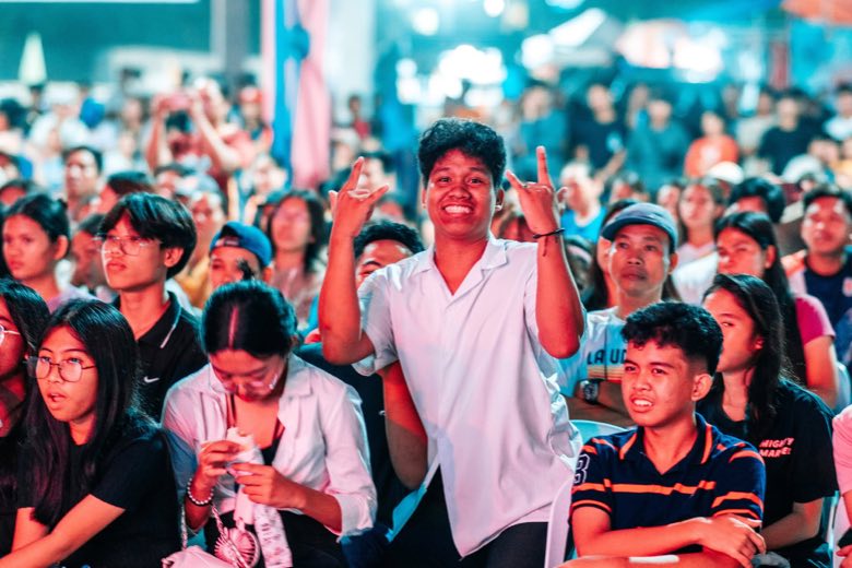 A packed crowd at a night concert