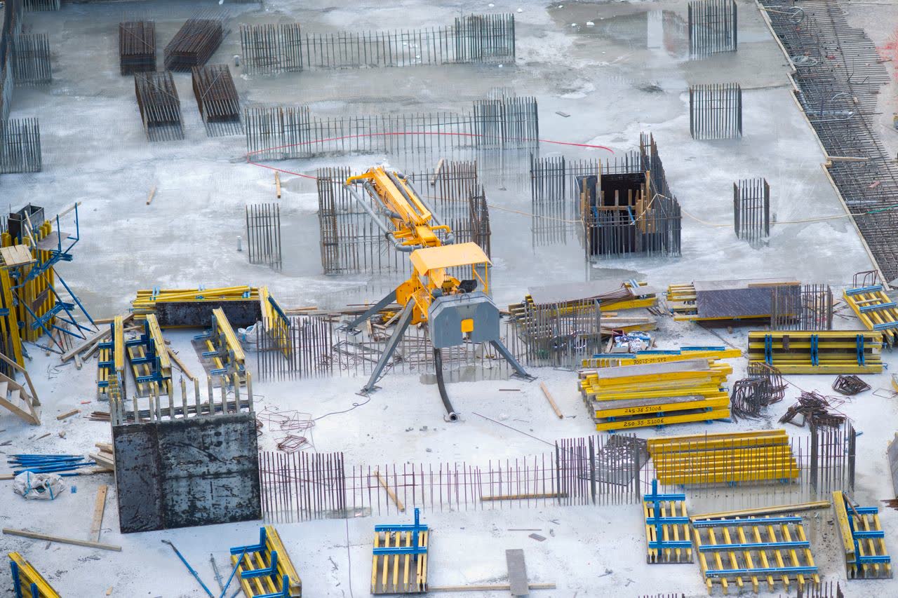 Aerial view of formwork and rebar for the Northgate slab