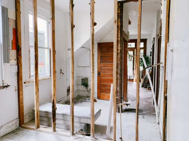 Timber stud walls going up inside a house