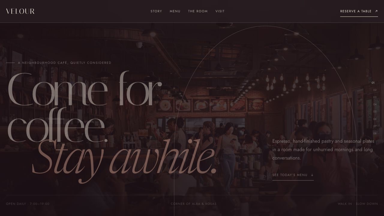 Editorial café restaurant website preview